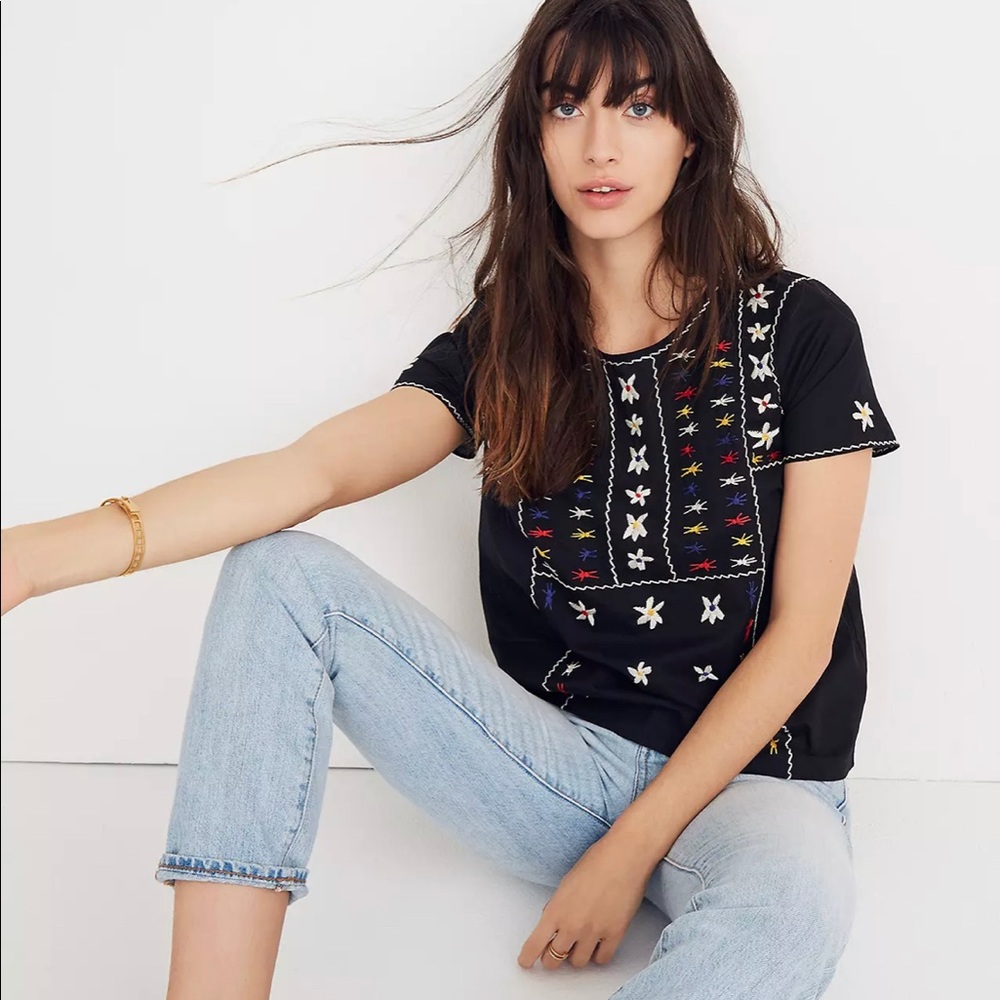 Madewell Black Embroidered Top